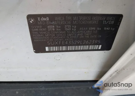 2009 BMW X5 xDrive30I z USA, uszkodzony, nr VIN 5UXFE43529L262395